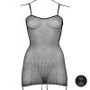 Short dress with fishnet structure and spaghetti straps
